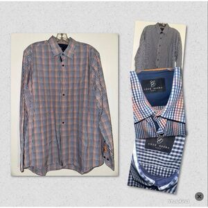 Cote Opera Paris Formal Shirt button down blue orange gingham men’s size 17 43 T